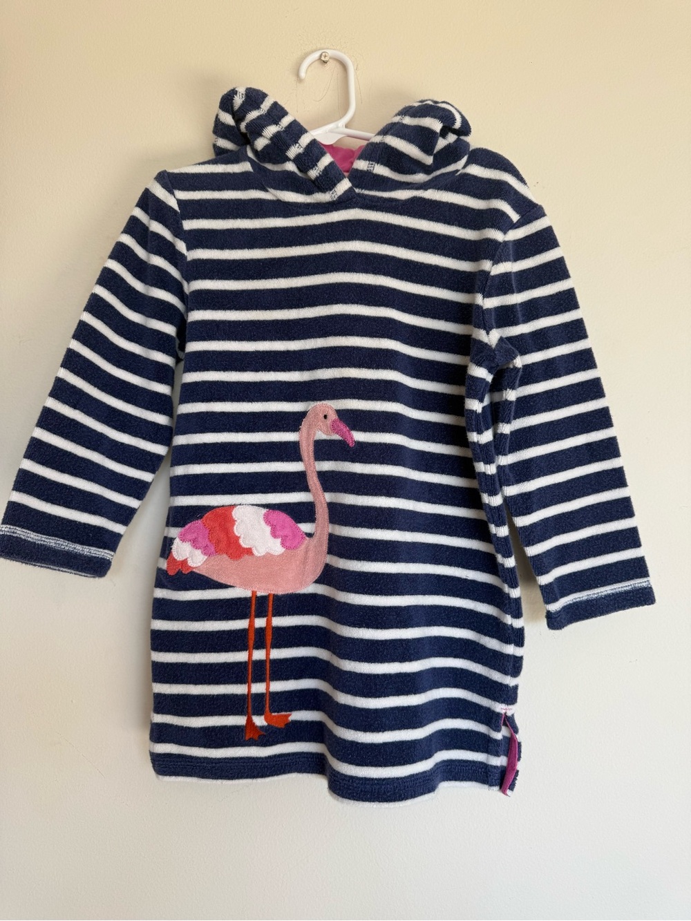 Mini Boden Blue/White Striped Flamingo Towelling Throw-On 3/4 Yrs